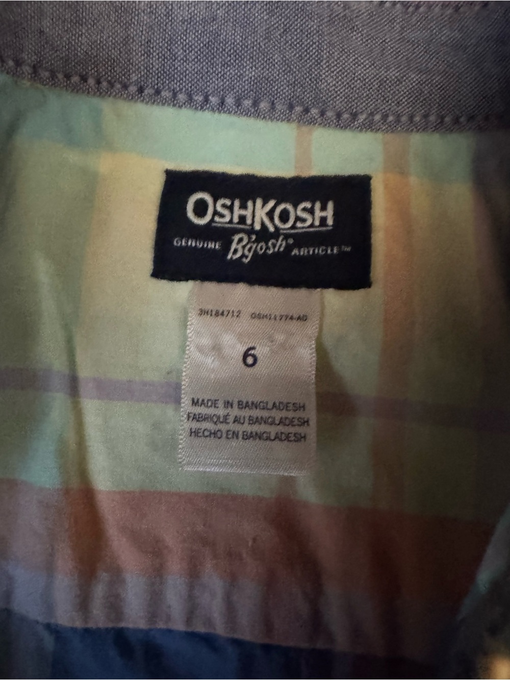 OshKosh B'gosh Pastel Plaid Button-Down Shirt - Blue, Yellow, Peach, Mint - Picture 3 of 4